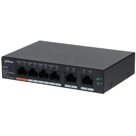 DAHUA - CS4006-4ET-60 Cloud Managed switch με 4 θύρες PoE 100Μbps με 2 θύρες Uplink 1000Mbps. Aπομακρυσμένη διαχείριση μέσω κινητού - Κύρια εικόνα προϊόντος