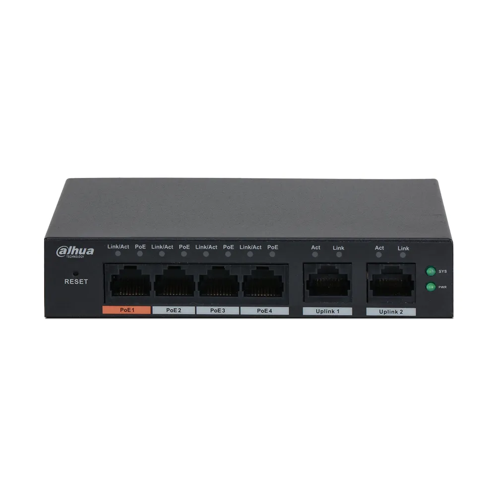 DAHUA - CS4006-4GT-60 Cloud Managed switch με 4 θύρες PoE 1000Μbps με 2 θύρες Uplink 1000Mbps. Aπομακρυσμένη διαχείριση μέσω κινητού