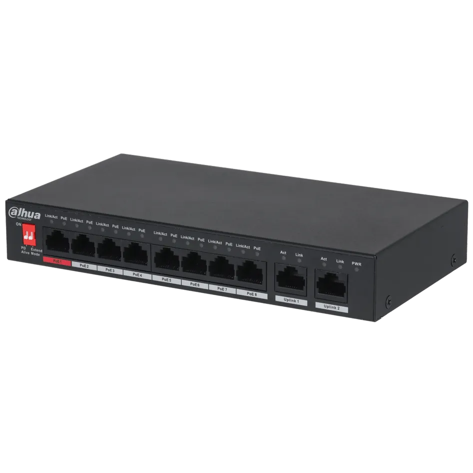 DAHUA - CS4010-8ET-110 Cloud Managed switch με 8 θύρες PoE 100Μbps με 2 θύρες Uplink 1000Mbps. Aπομακρυσμένη διαχείριση μέσω κινητού. Τροφοδοσία 110W - Κύρια εικόνα προϊόντος
