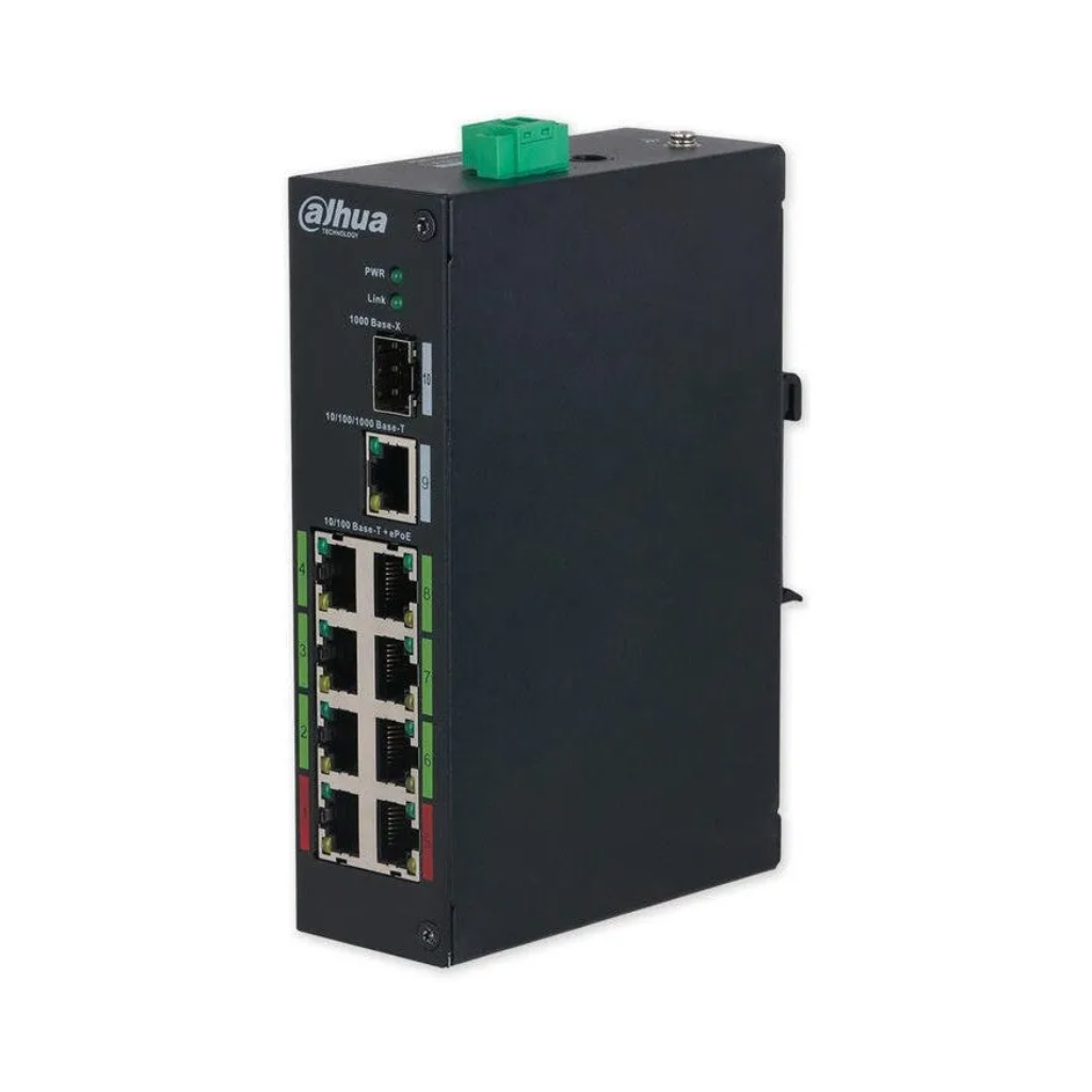 DAHUA - LR2110-8ET-120-V2 Switch με 8 θύρες ePoE, 1 θύρα uplink 1000Mbps και 1 θύρα SFP. (Unmanaged, Hardened) - Κύρια εικόνα προϊόντος