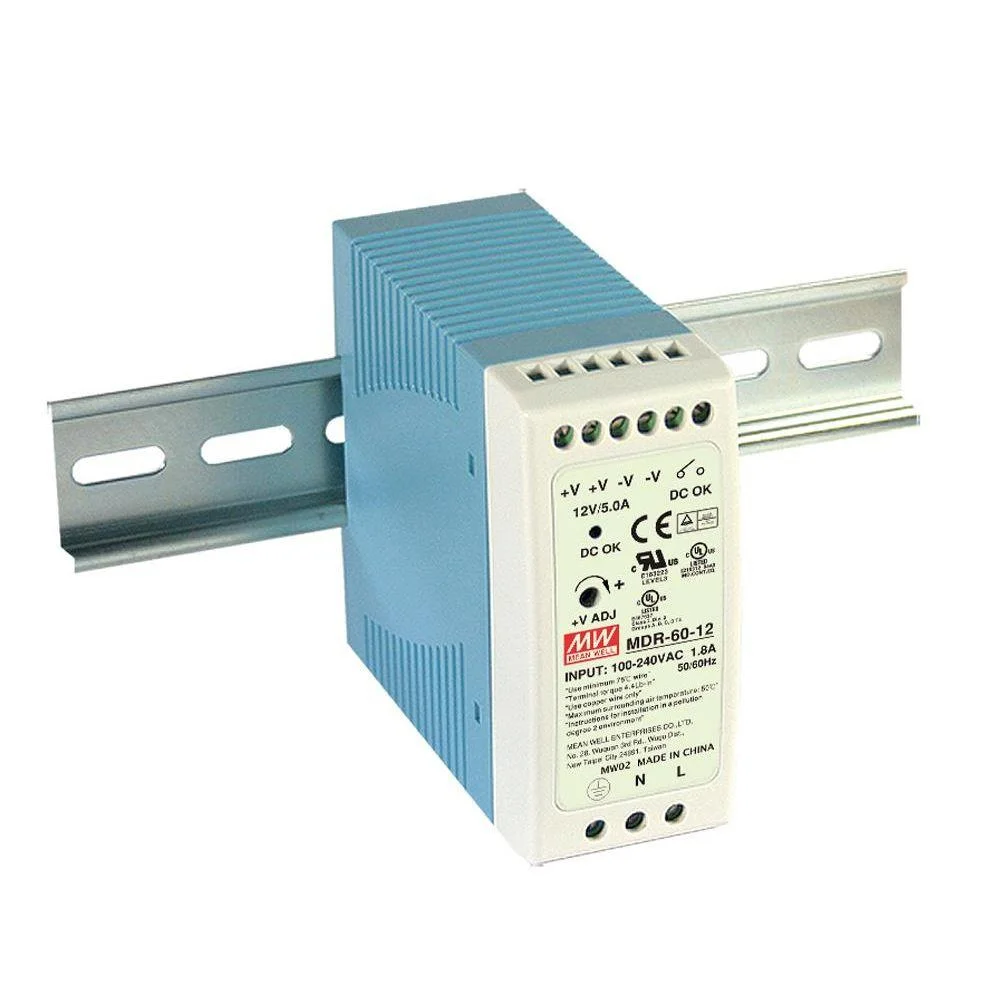 MEANWELL MDR-60-12 ΤΡΟΦΟΔΟΤΙΚΟ ΡΑΓΑΣ 60W/12VDC/5A PFC ULTRA SLIM  - Κύρια εικόνα προϊόντος