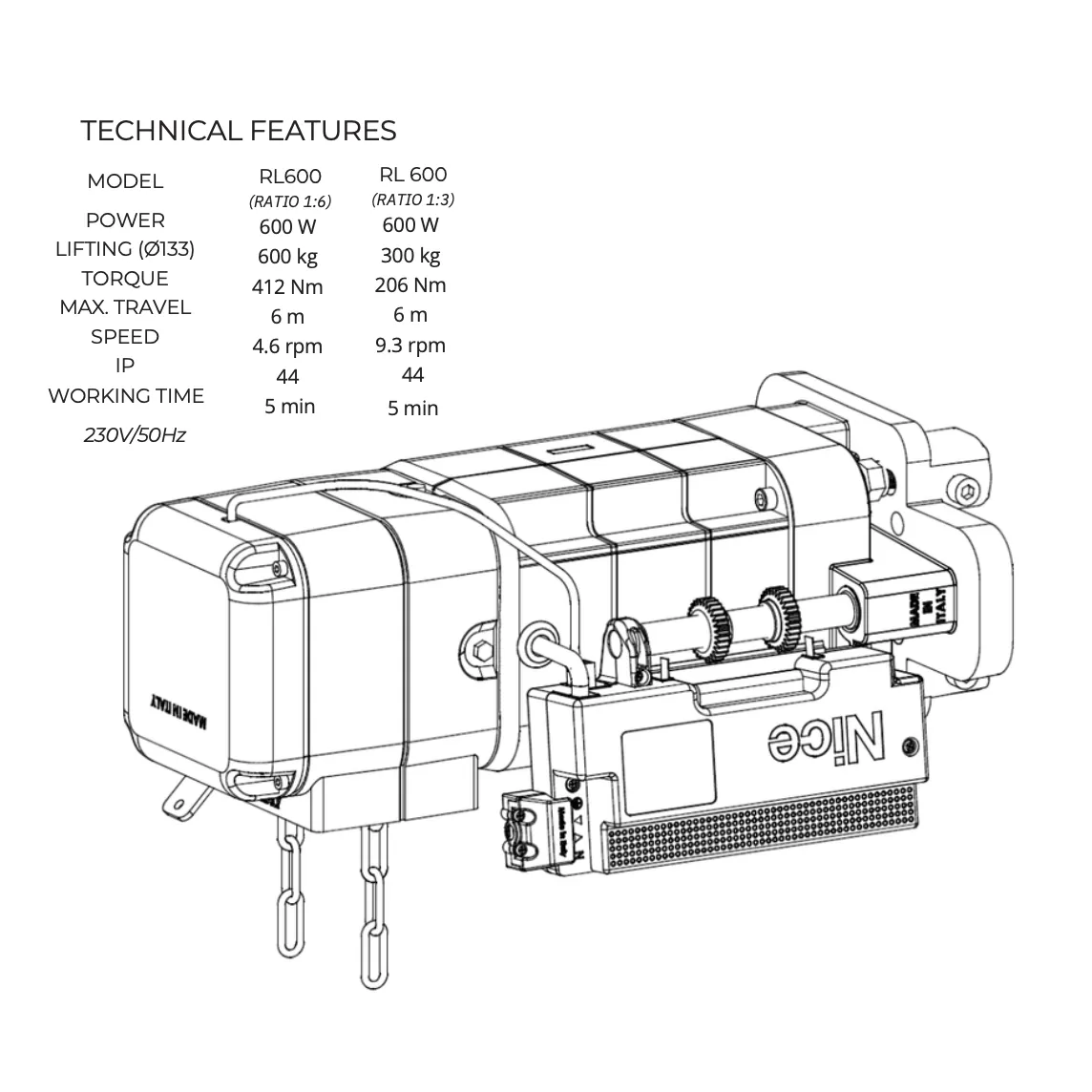 Nice Rolside 600 - Πλαϊνό Μοτερ Ρολού με καδένα