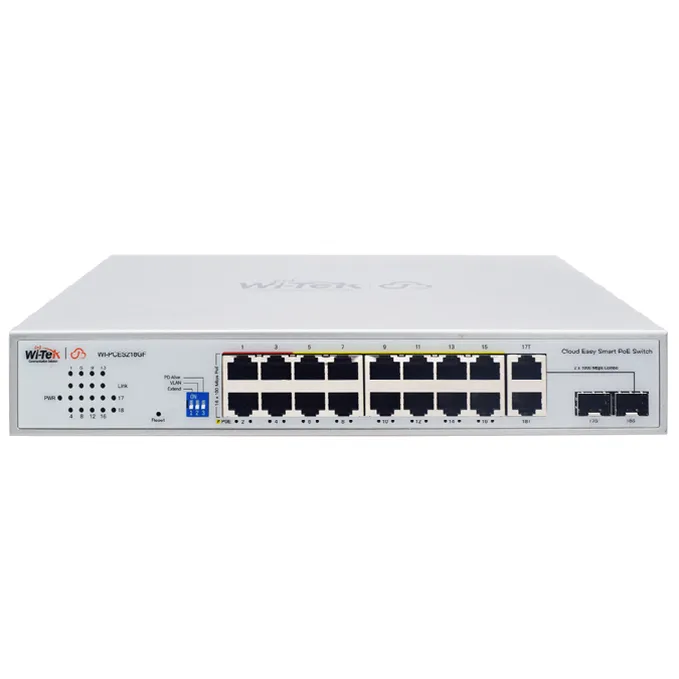 WI-TEK - WI-PCES218GF Rackmount Switch με 16 θύρες PoE (250 μέτρα), 2 θύρες uplink και 2 θύρες Combo SFP. Λειτουργία VLAN. Τροφοδοσία 250W