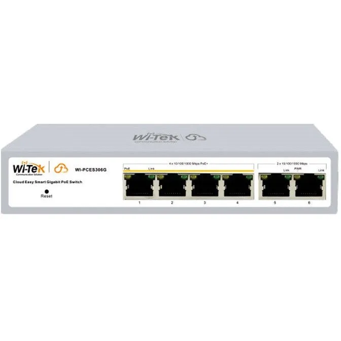 WI-TEK - WI-PCES306G(V2) Cloud Managed switch με 4 θύρες PoE Gigabit με 2 θύρες Uplink Gigabit. Aπομακρυσμένη διαχείριση μέσω κινητού. Tροφοδοσία 60W