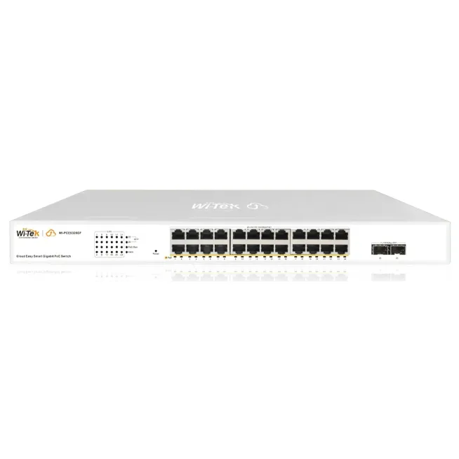 WI-TEK - WI-PCES326GF V2 Cloud Managed switch με 24 θύρες PoE 1000Μbps με 2 θύρες SFP 1000Mbps. Aπομακρυσμένη διαχείριση μέσω κινητού. Τροφοδοσία 370W