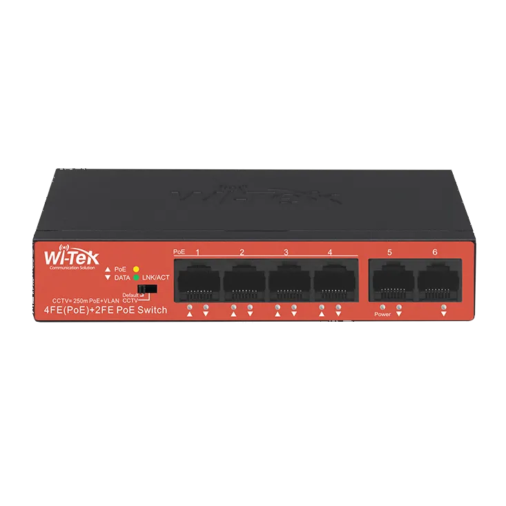 WI-TEK - WI-PS205H V2  Switch με 4 θύρες PoE (250 μέτρα) και 2 θύρες uplink. Λειτουργία VLAN. Τροφοδοσία 40W