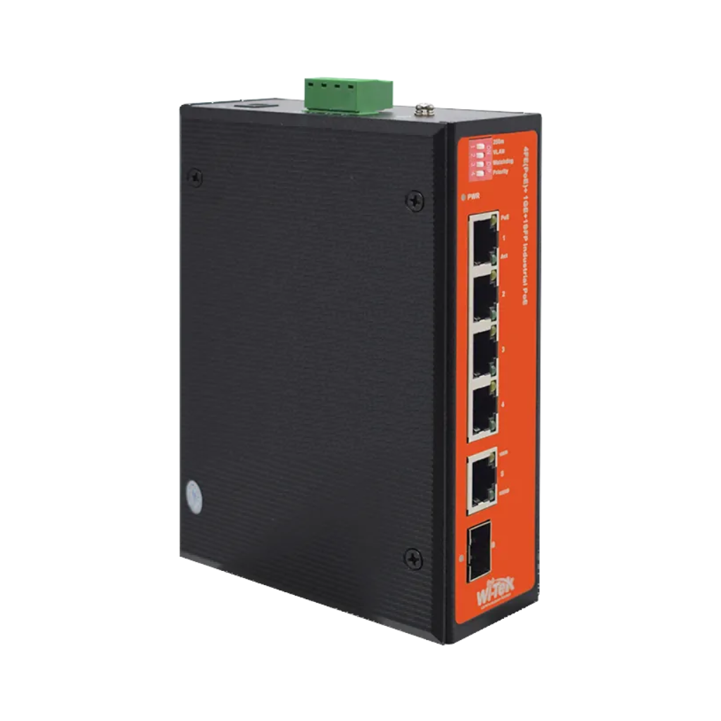 WI-TEK - WI-PS206GF-I V1 Switch με 4 θύρες PoE, 1 θύρα uplink 1000Mbps και 1 θύρα SFP. (Unmanaged, Hardened). Tροφοδοσία 120W - Κύρια εικόνα προϊόντος