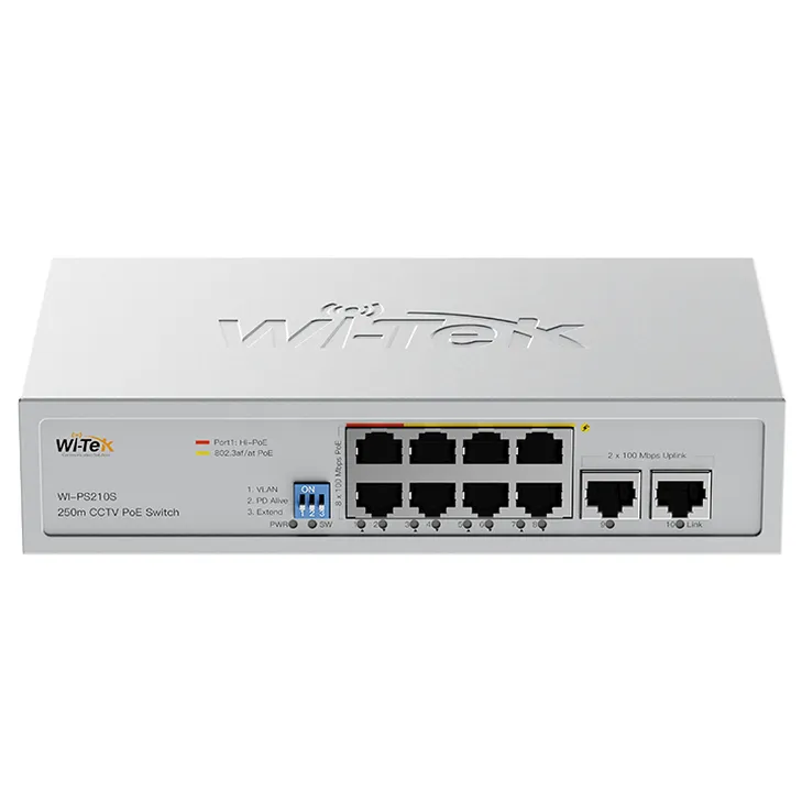 WI-TEK - WI-PS210S(V2) PoE Switch με 8 θύρες 100Mbps, με υποστήριξη 250m CCTV PoE. Τροφοδοσία 95W - Κύρια εικόνα προϊόντος