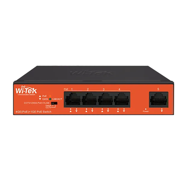 WI-TEK - WI-PS305GH Gigabit Switch με 4 θύρες PoE (250 μέτρα) και 1 θύρα uplink. Λειτουργία VLAN. Τροφοδοσία 45W