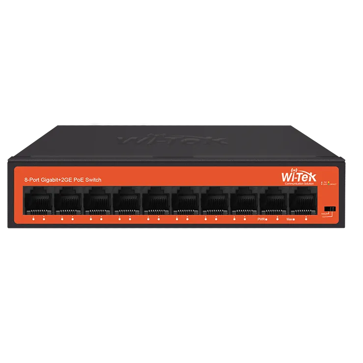 WI-TEK - WI-PS308GH V2 Gigabit Switch με 8 θύρες PoE (250 μέτρα) και 2 θύρες uplink. Λειτουργία VLAN. Τροφοδοσία 65W
