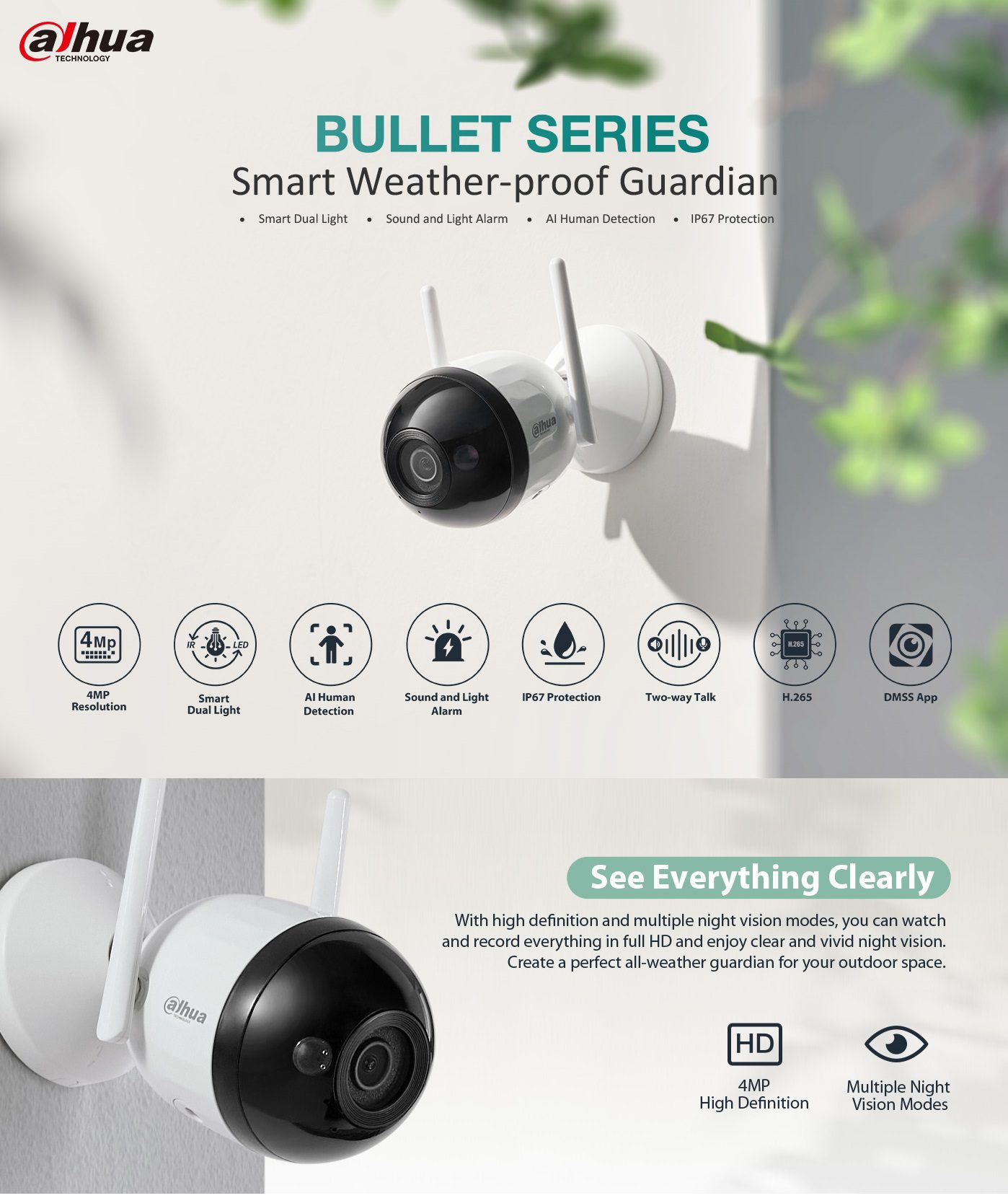 Dahua F4C-PV-0280B - Δικτυακή Κάμερα Ασφαλείας Bullet 4MP με Wi-Fi - Εικόνα 2 από 3