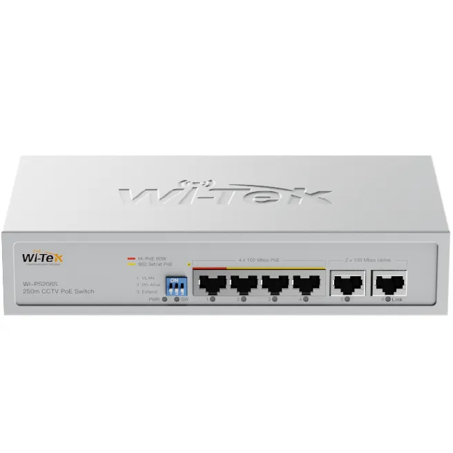 WI-TEK - WI-PS206S (V2) PoE Switch με 4 θύρες 100Mbps, με υποστήριξη 250m CCTV PoE. Τροφοδοσία 60W - Εικόνα 2 από 4