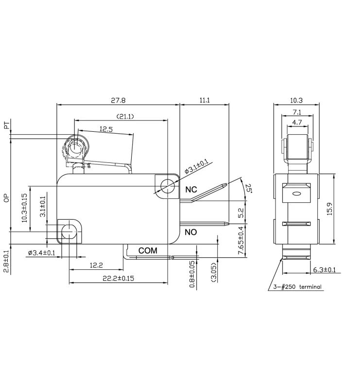 MICRO SWITCH Λαμάκι & Ροδάκι VM-05S-05C0-Z ZPY - Εικόνα 2 από 2