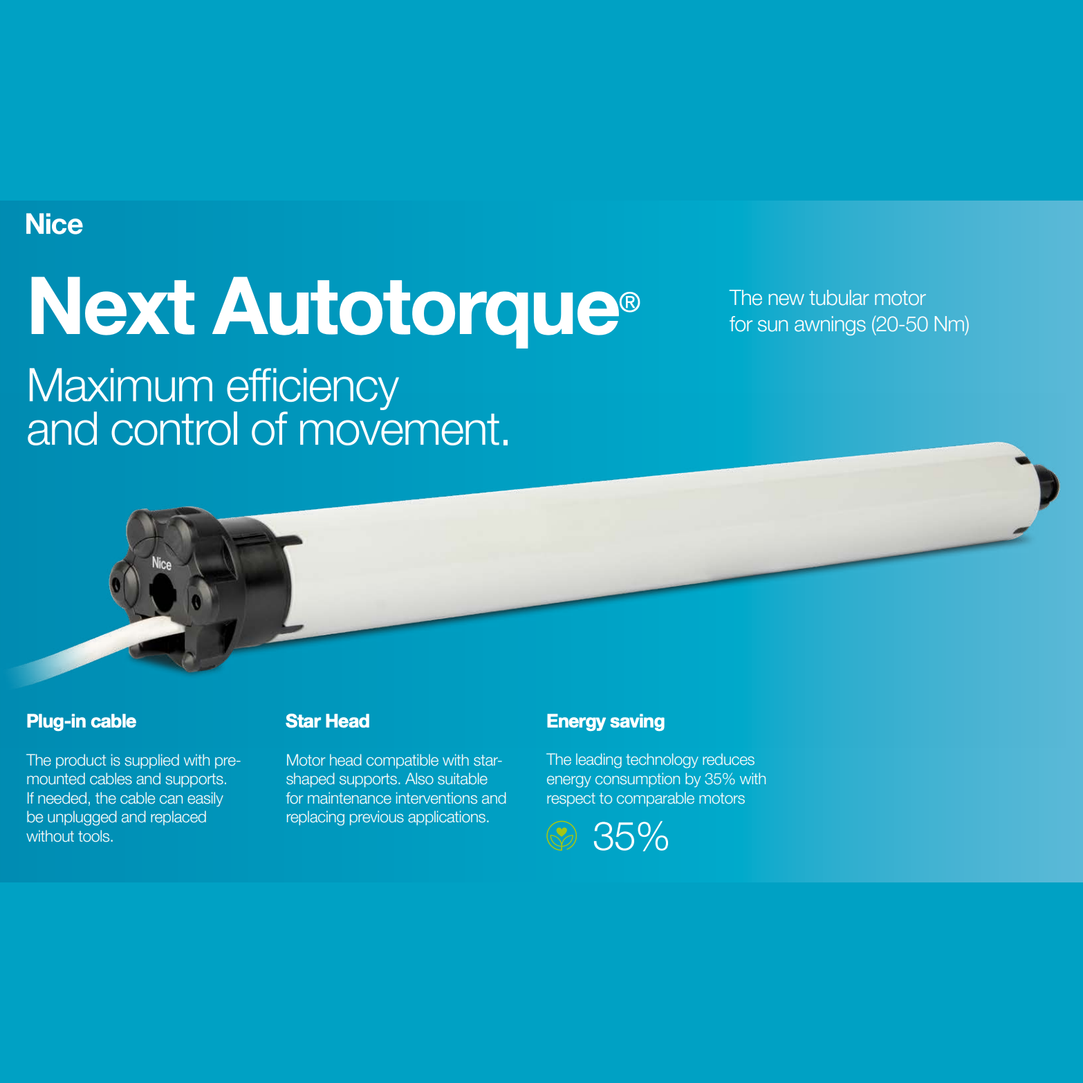 Nice Next Fit MT Autotorque - Ασύρματο μοτέρ ιδανικό για τέντες με ηλεκτρονικά όρια και ενσωματωμένο αμφίδρομο δέκτη (Αυτόματη ρύθμιση ροπής και στροφών) - Εικόνα 2 από 2