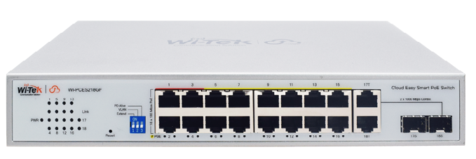 WI-TEK - WI-PCES218GF Rackmount Switch με 16 θύρες PoE (250 μέτρα), 2 θύρες uplink και 2 θύρες Combo SFP. Λειτουργία VLAN. Τροφοδοσία 250W - Εικόνα 1
