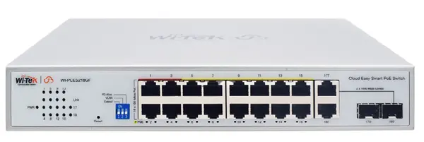 WI-TEK - WI-PCES218GF Rackmount Switch με 16 θύρες PoE (250 μέτρα), 2 θύρες uplink και 2 θύρες Combo SFP. Λειτουργία VLAN. Τροφοδοσία 250W - Εικόνα 1