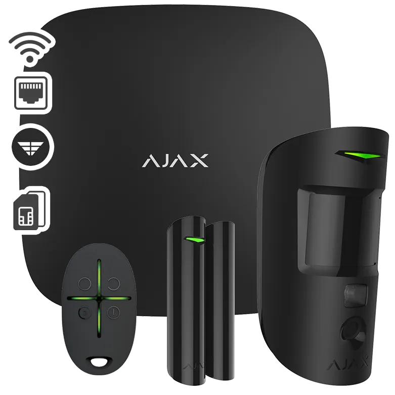AJAX - STARTER KIT CAM PLUS BLACK Σετ κεντρικής μονάδας με Dual Μicro SIM (2G/3G/LTE), Ethernet και Wifi - Εικόνα 1