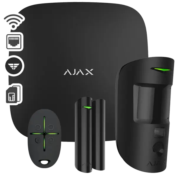 AJAX - STARTER KIT CAM PLUS BLACK Σετ κεντρικής μονάδας με Dual Μicro SIM (2G/3G/LTE), Ethernet και Wifi - Εικόνα 1