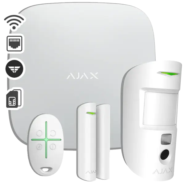 AJAX - STARTER KIT CAM PLUS WHITE Σετ κεντρικής μονάδας με Dual Μicro SIM (2G/3G/LTE), Ethernet και Wifi - Εικόνα 1