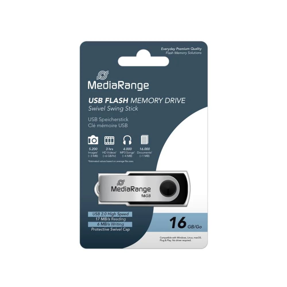 MediaRange USB 2.0 Flash Drive 16GB (Black/Silver) (MR910) - Εικόνα 1