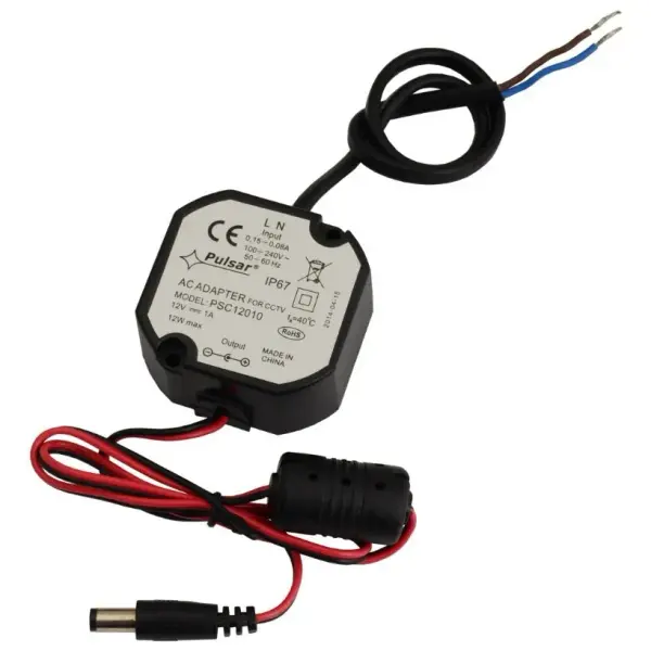 PULSAR - PSC12010 12V/1A Στεγανό τροφοδοτικό 12V/1A μικρών διαστάσεων, κατάλληλο για τοποθέτηση σε βάση κάμερας ή ηλεκτρολογικό κουτί - Εικόνα 1