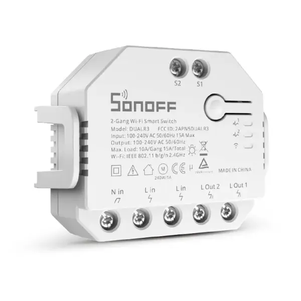 Sonoff DUALR3 - Ρελέ Wi-Fi 2 Καναλιών με Μετρητή Ισχύος & Λειτουργία Ρολού - Εικόνα 1