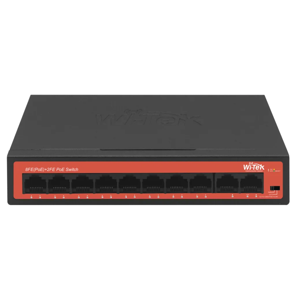 WI-TEK - WI-PS210H Switch με 8 θύρες PoE (250 μέτρα) και 2 θύρες uplink. Λειτουργία VLAN. Τροφοδοσία 65W - Εικόνα 1