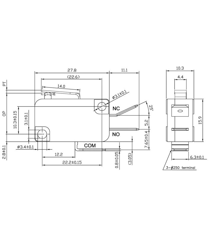 MICRO SWITCH Λαμάκι Κοντό VM-05S-01C0-Z ZPY (14mm) - Εικόνα 2